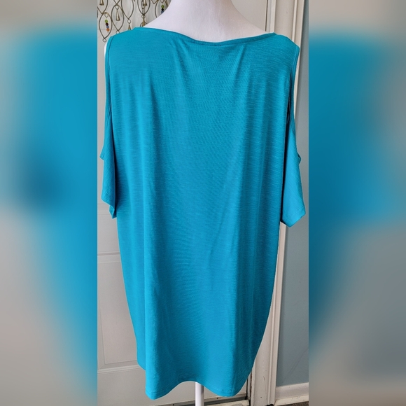 Jones New York Cold Sholder Tee Women's XL Blue w/Silver Accent Soft & Stretchy - Picture 3 of 11